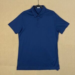 Spoke Polo Shirt Mens Medium+ Straight Long Blue Jersey Cotton Short Sleeve
